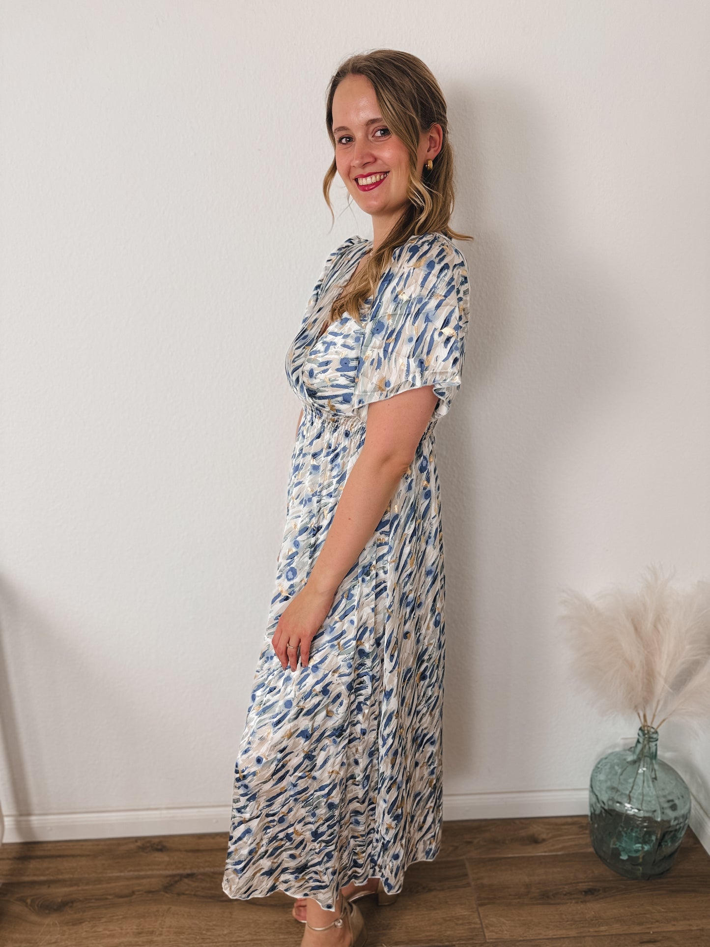 Maxikleid Golden Leaves Blue