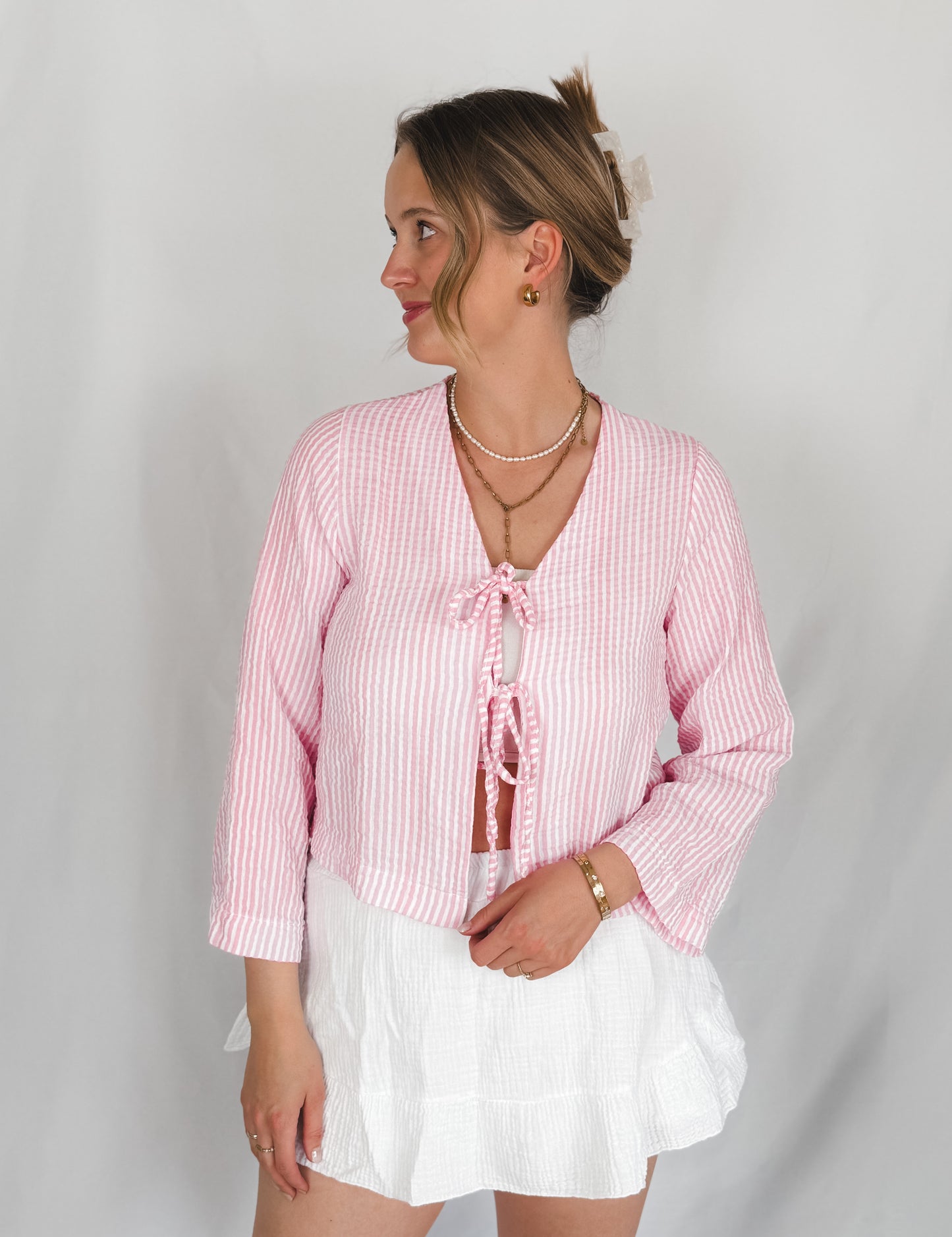 Musselin Bluse Stripes & Bows